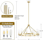 Untrammelife 12-Light Gold Chandelier with Clear Glass, 36” Large Wagon Wheel Chandelier Farmhouse Dining Room Light Fixture Modern Round Chandeliers for Dining Room Foyer