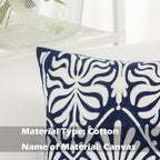 HWY 50 Navy Blue Decorative Lumbar Pillow Cover Rectangle 12x20 Inch (1 Piece), Embroidered Cotton Farmhouse Cushion Cover Pillow Case for Sofa Couch Living Room Bed, Minimalist Floral