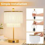 Bedside Lamps Set of 2, 3-Way Dimmable Touch Lamp with USB Charging Port, Boho Lamp with Tassel Lampshade for Bedroom, Living Room, Teens Room, Nightstand, LED Bulb Included