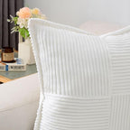 HAUSSY Pure White Decorative Throw Pillow Covers 24x24 Inch Set of 2,Soft Solid Corduroy Striped Cushion Case,Square Euro Pillow Shams,Winter Home Decorations for Couch,Bed