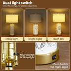 Ceramic Table Lamps Set of 2, UpDown Dual Light with USB C+A, 22"Bedroom Lamp&Beside Lamp with 3 Color Temperature for Bedroom and Living Room, Night Light for Nightstand and Desk Decor (With 2 Bulbs)
