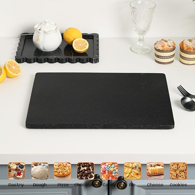 Granite Cutting Board 12x16 Inch, Marble Slab Pastry Board With Non-Slip Feet For Baking, Cheese, Charcuterie, Chocolate