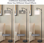 Floor Lamps for Living Room, Arc Standing Lamp with Remote & Dimmable Bulb, Boho Rattan Floor Lamp for Bedroom with 3 Color Temperatures, Farmhouse Tall Lamp, Height Adjustable Stand up Lamp