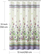 Fabric Shower Curtain, Butterfly Garden Flower Plant Shower Curtains for Bathroom, Purple and Cream Floral Bathroom Curtains, 72" W x 72" H