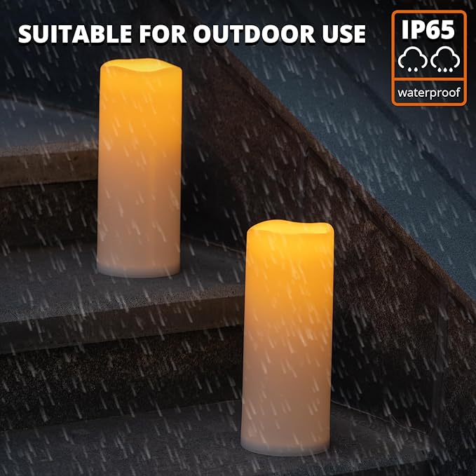 NURADA Large Outdoor Solar Candles Waterproof - 10" x 4" Rechargeable Solar Powered Flameless LED Pillar Flickering Candle for Patio Porch Lanterns Decor - Ivory White Set of 2