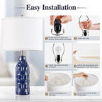 Luvkczc 24.8" Ceramic Table Lamps Set of 2 for Nightstand - 3 Color Temperature&Bulbs Included, Bedside Lamps for Living Room Bedroom Home Office Table Decor, Navy Blue