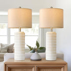 PoKat 27.5'' Tall Table Lamps for Living Room Set of 2, Ceramic Bedroom Lamps for Night Stands, Modern Bedside Lamps for Bedroom Living Room, Nightstand Lamps for End Table, Hallway, Gold and White