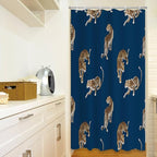 Boho Leopard Cheetah Shower Curtain Theme Bathroom Bathtubs Fabric Tropical Forest Wildlife Animal Shower Curtain Set with 12 Hooks 36 x 72 inches Polyester Machine Washable, Brown Black and Blue