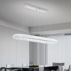 Oval Crystal Ring Chandelier for Living Room, 47.2'' Chrome Ring Pendant Light for Kitchen Island Modern Linear Oval Chandeliers for Dining Room Dimmable 3000K-6000K
