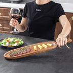 Wooden Serving Tray with Handle 1pcs Serving Plates for Meal Christmas Dinner Plates 16.5" Med-Size Wood Cheese Charcuterie Board for Food Meat Acacia Wood Platers for Bread Appetizer Snack