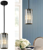 Black Pendant Lighting Modern Pendant Light Mini Crystal Chandeliers Adjustable Pendant Light Fixture for Kitchen Island Dinning Room Corridor Bedroom(Black 1-Light)