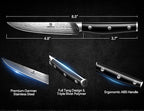 Steak Knives Set of 8 with Drawer Organizer Built-in Sharpener, 4.6 Inch Non Serrated Dinner Knife, Forged German Steel Damascus Pattern Straight Edge Meat Knife with Full Tang Handle, Black
