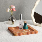 Travertine Decorative Tray, 7.8in Marble Vanity Tray with Scalloped for Coffee Table Decor, Vintage Jewelry Dish, Trinket Stone Dish for Rings Earrings, Unique Natural Necklaces Holder for Mom(Red)