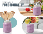 Comfify Wide Mouth Mason Jar Utensil Holder Decorative Kitchenware Organizer Crock, Dishwasher Safe - Kitchen Caddy Purple, Large Size 7" Hight