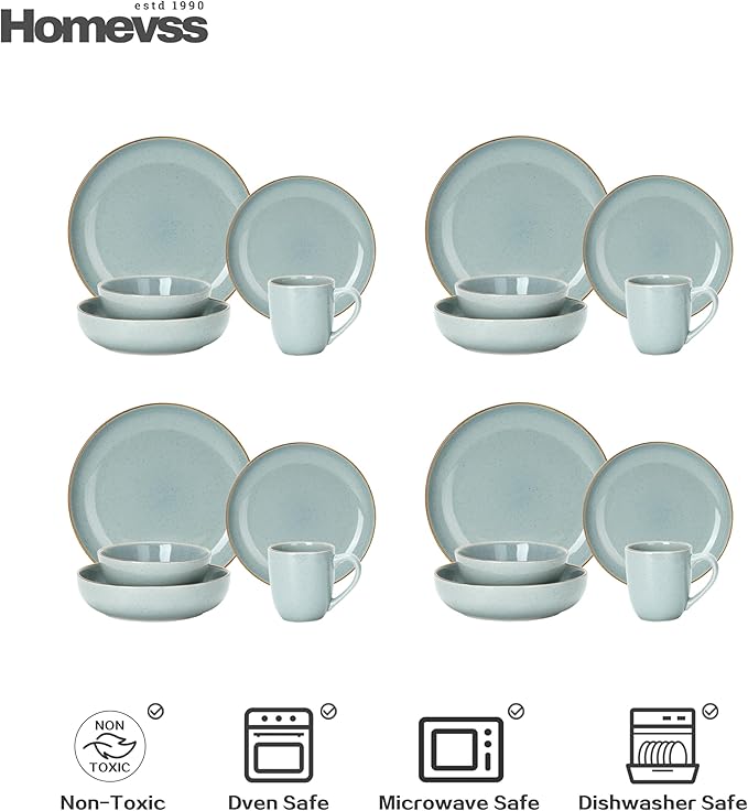 Eur-Nordic Shape Raising Rim 20pc Dinnerware Set, Shiny Glaze Grey with Speckle Effect