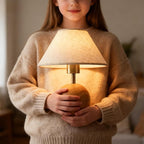 Table Lamp for Living Room,Wood Base Flaxen Fabric Shade Desk Lamp for Bedroom,Small Décor Ambient Bedside Lamps for Night Stands,LED Bulb (not Included)