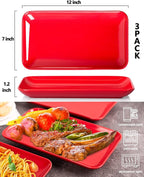 DELLING 3 Pack Rectangular Serving Platter and Trays, 12" Appetizer/Salad/Dessert Plates, Entertaining, Party, Romantic Date, Red