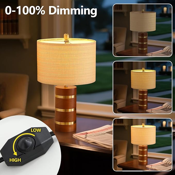 Farmhouse Table Lamp,Antique Nightstand Lamp,Rustic Wood Bedside Lamps for Bedroom Living Room Dining Table Patio Hallway Hotel,UL Listed,Bulbs Included,Set of 2