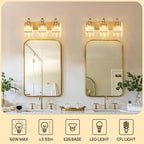 Modern Bathroom Vanity Light, 3-Light Gold Bathroom Lighting Fixtures Over Mirror, 20.5" Crystal Wall Light Sconce for Bathroom/Bedroom/Vanity, Includes LED Bulbs, Easy Installation