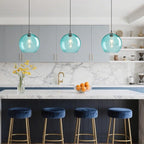 Light Blue Glass Pendant Lights Kitchen Island Globe Pendant Light Fixtures Modern Pendant Lighting for Bedroom Living Dining Room Light Fixture (9.84 in, 2 Pack)