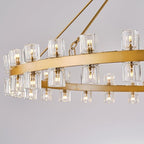 60 Inch Gold Wagon Wheel Chandelier with Crystal Shade, 60 Lights, Modern Farmhouse Style, Ideal for Dining Room, Kitchen, Entryways