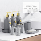 32PCS Bathroom Sets with Shower Curtain and Rugs-Grey Bathroom Accessories,Non Slip Bathroom Rugs Set with Toilet Lid Cover, Waterproof Shower Curtain, 3PC Soap Dispenser with Trash Can