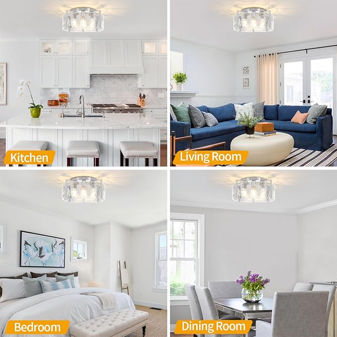 18.5'' Modern Brushed Nickel Semi Flush Mount Ceiling Light, Hallway Light Fixtures, 4-Light Glass Ceiling Lights for Entryway Kitchen Dining Room Foyer Bedroom Living Room Lighting Fixtures,UL-Listed