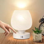Bedside Table Lamp - Touch Small Lamp for Bedroom Nightstand, 3-Way Dimmable, USB A+C Charging Ports, White Opal Glass Shade, Warm LED Bulb Included