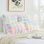 FUTEI Rainbow Decorative Throw Pillow Covers 18x18 Inch Set of 2,Soft Fuzzy Faux Rabbit Fur Cushion Covers with Raised Texture,Neutral Boho Home Decor for Couch Bed Living Room