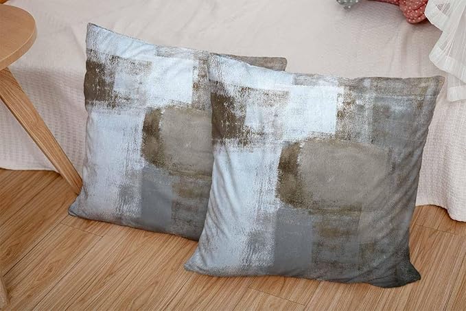 CAPSCEOLL Grey Beige Throw Pillow Covers Modern Home Art Decor,18 X 18 Inches Set of 2 Pillow Cases Decorative,Abstract Oil Painting Pillowcases for Bedroom,Living Room,Cushion Couch Sofa