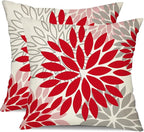 DFXSZ Red Pink Flower Pillow Covers 20x20 Inch Set of 2 Valentines Day Pillow Covers Outdoor Waterproof Decor for Living Room Sofa Patio Funiture Garden Floral Polyester pillowcovers 012F20