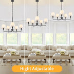 29.52" Black Farmhouse Chandelier with Fabric Shade, 5-Arm Vintage Modern Dining Room Light Fixture, Kitchen Island Pendant Hanging Foyer Light Fixture for Entryway Hallway Living Room Over Table