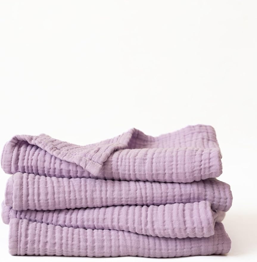 Muslin Hand Towel Pack of 4 18"x34" Inch Large Size - 100% Turkish Cotton, Thin, Soft, Quick-Dry, Lint-Free, Hand Towels (Lilac, Pack of 4 Hand Towels)