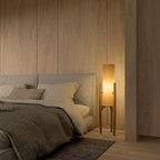 Ozarke Zen Modern Floor Lamp - Fabric Shade & Wood Frame Mid-Century 44 Inch Standing Corner Light for Bedroom, Living Room & Home Decor - E26 Bulb Warm 3000K (Natural Wood)
