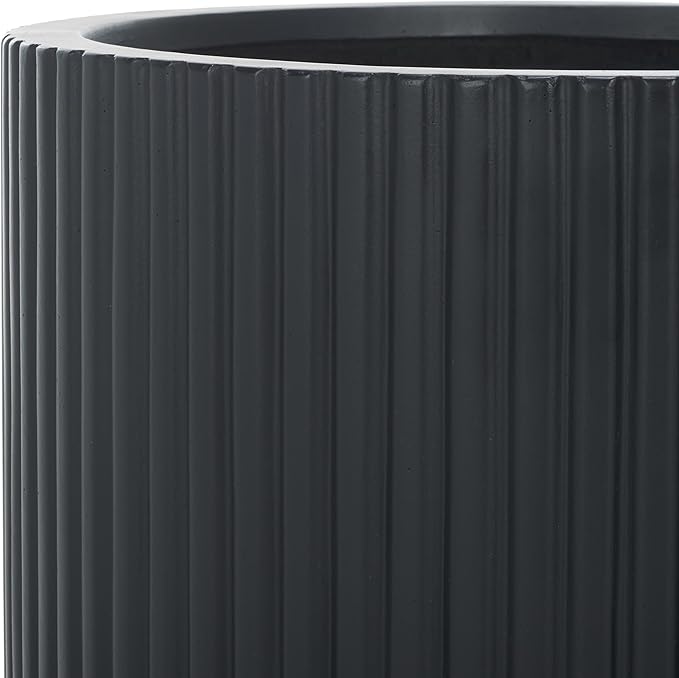 SAFAVIEH Outdoor Collection Lucca Black Cement Ficonstone Planter Pot Set of 2