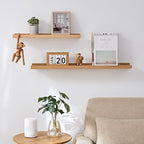 Floating Shelves Wall Mounted, Solid Oak Wood Shelf for Decor and Storage, Natural Picture Ledge for Bedroom Bathroom Living Room Kitchen, Natural Color, 20 * 4 * 1.5, Set of 2