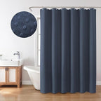 Inhousolu Fabric Shower Curtain Waffle Weave, Navy Blue 230 GSM Heavy Duty, Weighted Hem, 8 Metal Hooks, Water Repellent, Machine Washable, Hotel Spa Luxury Bath Curtain Set, 36 x 72 Inch