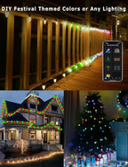 HIITEN RGB C9 Christmas Lights Outdoor 118ft 150LEDs, DIY Chasing Effects Smart LED Christmas Lights, Bluetooth APP Remote Controlled Extendable Color Changing String Lights with Timer Music Sync