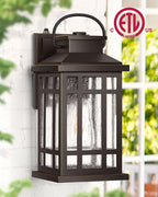 Dusk to Dawn Outside Lights, 2-Pack Oil Rubbed Bronze Exterior Lighting Fixtures with Gold Trim, Modern Patio Wall Sconce with Seed Glass, Waterproof Anti-Rust Outdoor Wall Light for Porch, Garage