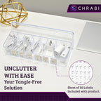 Set of 3 Cable Organizer Box W/Labels - Charger Box, Stackable W/Lids-Cord Organizer Junk Drawer- Cord Storage Box for Desk -Cable Organizer case