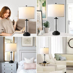QiMH Touch Control Table Lamps Set of 2 with USB Ports, 3-Way Dimmable Bedside Lamp for Living Room Bedroom House, Modern Nightstand Lamp with 2 LED Bulbs(Black)