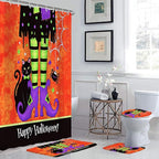 Halloween Bathroom Decor Set with Shower Curtain and Rugs, 4-Piece Witch Legs and Cat Design, Waterproof Polyester Curtain with Non-Slip Mats, Spooky Bath Set for Halloween Party
