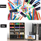 Marbrasse Wooden Pen Organizer, Multi-Functional DIY Pen Holder Box, Desktop Stationary, Easy Assembly, Home Office Art Supplies Organizer Storage with Drawer (B12-Black)