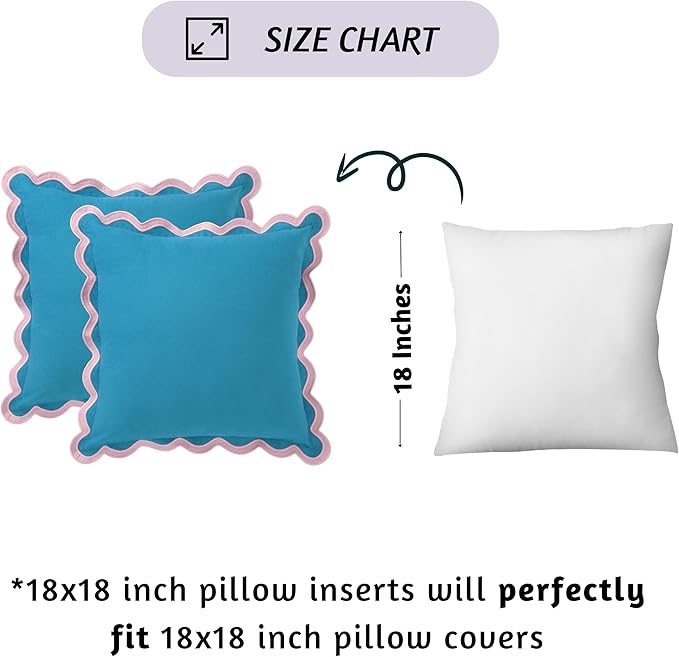 Folkulture Throw Pillow Covers | (18 x 18) Set of 2 Scallop Pillow Cover | Decorative Pillow Covers | Accent Throw Pillows or Outdoor Pillow | Cotton Pillow Covers Standard Size | Blue Throw Pillows