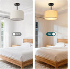 Semi Flush Mount Ceiling Light Fixture, 12'' Drum Chandelier with Classic Fabric Linen Shade, Modern Close to Ceiling Light for Bedroom, Hallway, Dining Room and Kitchen