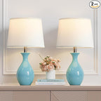 PARTPHONER Table Lamp Set of 2, Modern Ceramic Bedside Lamps for Night Stands, Classic Small Lamp Nightstand Lamp for Bedroom Living Room Desk End Table Rocker Swtich Sky Blue