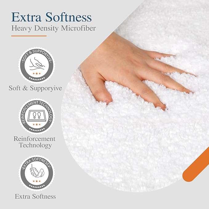 Walensee Contour Rug (20x24, White) Non Slip Bath Mat for Bathroom, Water Absorbent Soft Microfiber Shaggy Mat, Machine Washable U Shape Toilet Rug