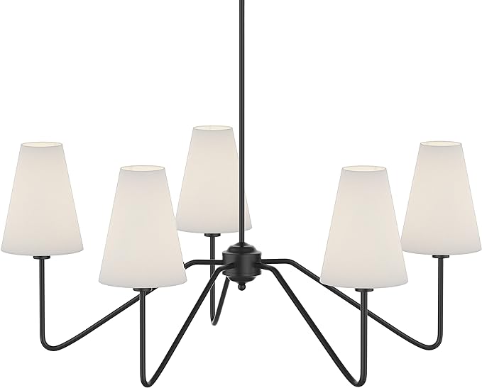 Electro bp;30" Dia 5-Arm Classic Chandeliers Matt Black with White Linen Shades,Light Fixture for Dining Room,Living Room,Bedroom,E12,200W