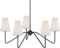 Electro bp;30" Dia 5-Arm Classic Chandeliers Matt Black with White Linen Shades,Light Fixture for Dining Room,Living Room,Bedroom,E12,200W