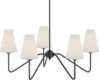 Electro bp;30" Dia 5-Arm Classic Chandeliers Matt Black with White Linen Shades,Light Fixture for Dining Room,Living Room,Bedroom,E12,200W